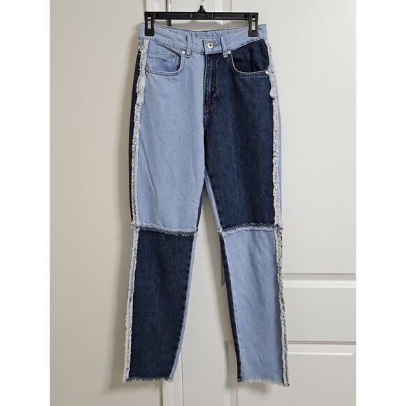 The Ragged Priest Quarter Panel Patchwork Ankle Mom Jeans Women’s 26 Raw Hem - Picture 3 of 11